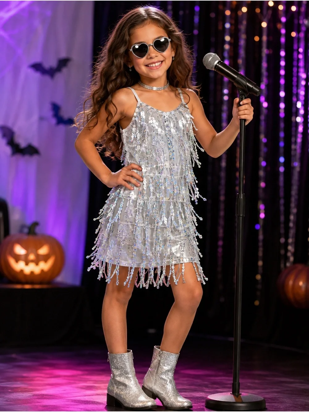 NWT Hyde & Eek Girls Sparkling Performer Costume Small Silver Sequin Halloween